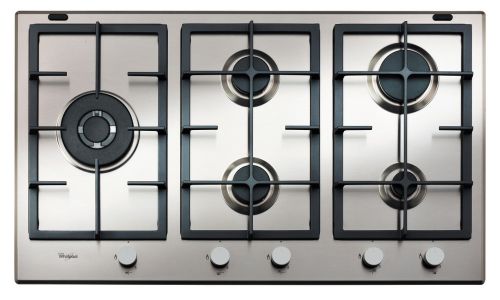 Whirlpool 90cm Hob - Gas on Metal, 5 burners, silver knobs, aluminum spreader,GMA 9522/IX